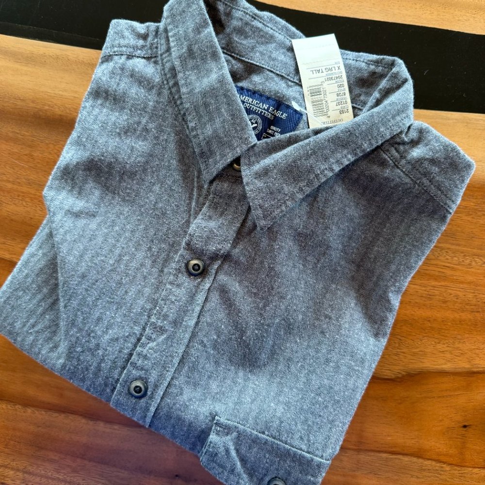 American Eagle Mens Gray Long Sleeve Flannel Shirt XLT NWT - Picture 3 of 11